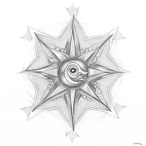 A Six Pointed Star (Representing Good) With A Darkened Colored Sun (Representing Evil) kind of like a yinyang tattoo design idea