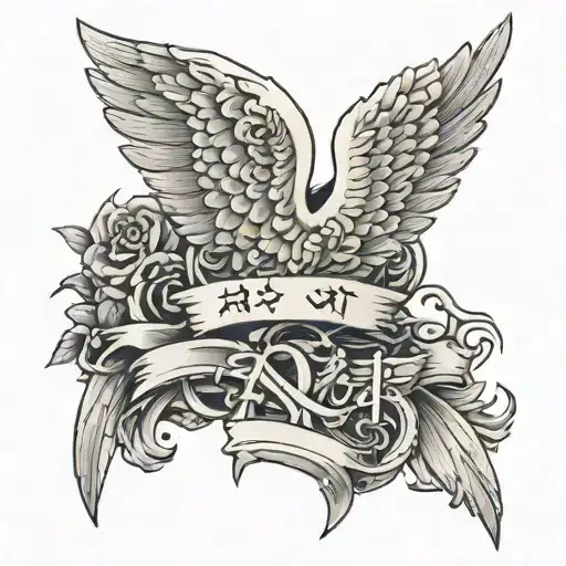 Japanese lettering spelling with angel wings  tattoo design idea