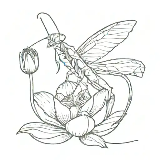 female praying mantis on a lotus flower tattoo design idea