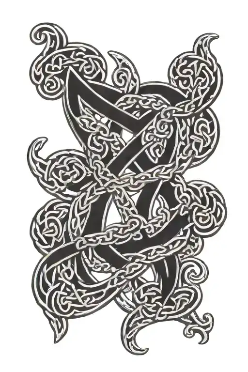 celtic dara knot with ANAYA spelt in scrabble tiles tattoo design idea