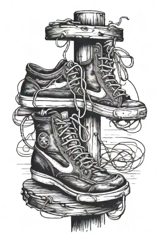 shoe electric pole tattoo design idea