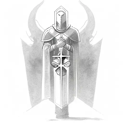 Templar knight holding a cross tattoo design idea