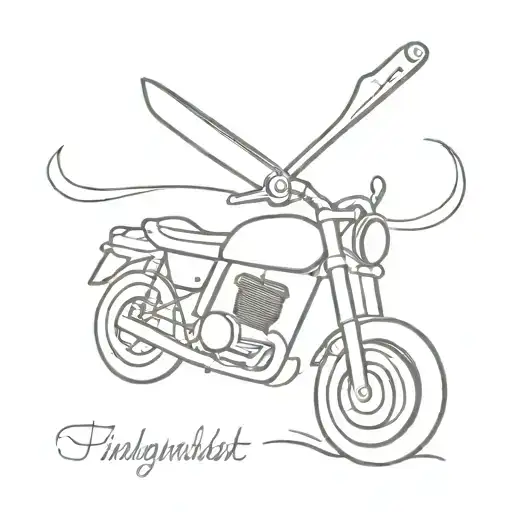 A minimalist tattoo of a motorcycle handlebar with a chef's knife as the grip, blending the client's love for motorbikes and cooking tattoo design idea