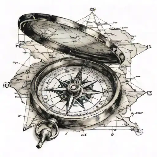 Black and Grey "Pocket Watch, Roses, Compass, Nautical,..." Tattoo Idea