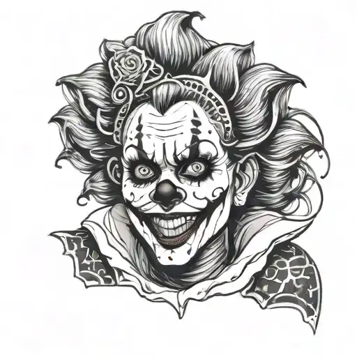 gothic clown woman from the front showing her teeth tattoo design idea