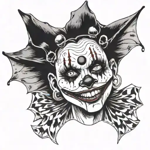 gothic clown woman from the front showing her teeth tattoo design idea