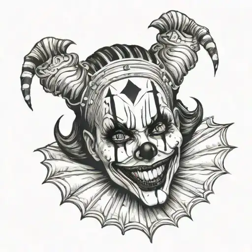 gothic clown woman from the front showing her teeth tattoo design idea