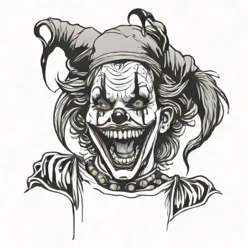 gothic clown woman from the front showing her teeth tattoo design idea