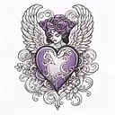 Crotch lust tatto, Angel wings around a purple heart tattoo design idea