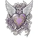 Crotch lust tatto, Angel wings around a purple heart tattoo design idea