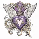 Crotch lust tatto, Angel wings around a purple heart tattoo design idea