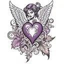 Crotch lust tatto, Angel wings around a purple heart tattoo design idea