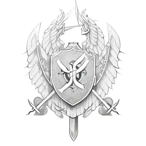Ukrainian coat of arms trident and flowers around tattoo design idea