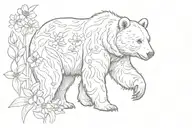 momma bear walking with flowers   tattoo design idea