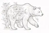 momma bear walking with flowers   tattoo design idea