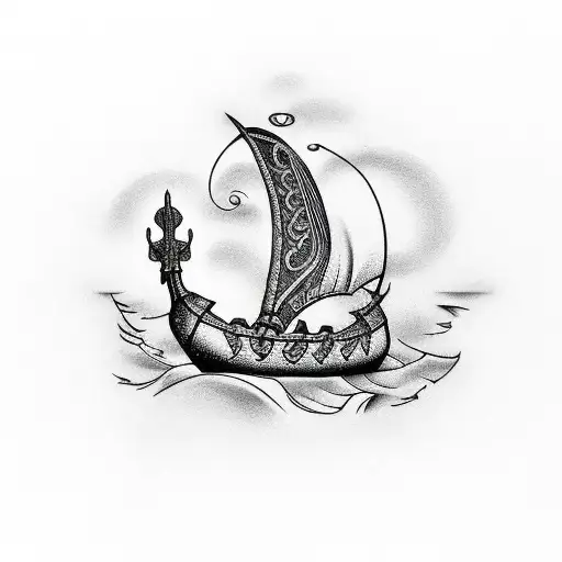 Viking ship with a dragon figure head tattoo design idea