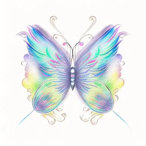 rainbow infinity symbol with pastel rainbow butterfly wings at the top tattoo design idea
