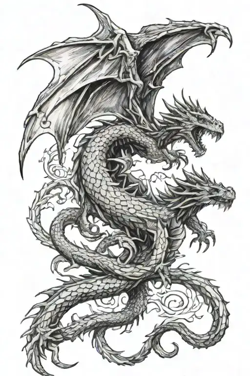 Alduin and parthanax dragon flying tattoo design idea