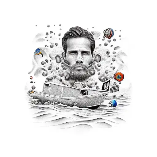 hombre flotando de espaldas en el mar tattoo design idea