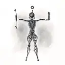 create a unique tattoo for me.  I want it to be a person playing a fiddle, but in the style of Giacometti's famous tall  tattoo design idea