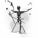 create a unique tattoo for me.  I want it to be a person playing a fiddle, but in the style of Giacometti's famous tall  tattoo design idea
