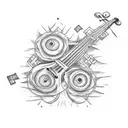 create a unique tattoo for me.  I want it to be a person playing a fiddle, but in the style of Giacometti's famous tall  tattoo design idea