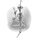 create a unique tattoo for me.  I want it to be a person playing a fiddle, but in the style of Giacometti's famous tall  tattoo design idea