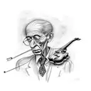 create a unique tattoo for me.  I want it to be a person playing a fiddle, but in the style of Giacometti's famous tall  tattoo design idea
