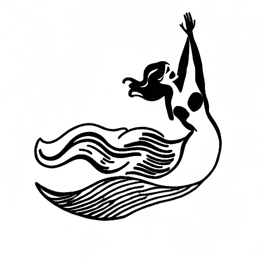 wave with a mermaid coming out with her arms outstretched tattoo design idea