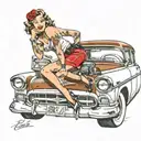 pin up girl in lingerie leaning over 58 chevy tattoo design idea