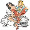 pin up girl in lingerie leaning over 58 chevy tattoo design idea
