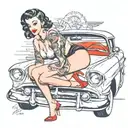 pin up girl in lingerie leaning over 58 chevy tattoo design idea