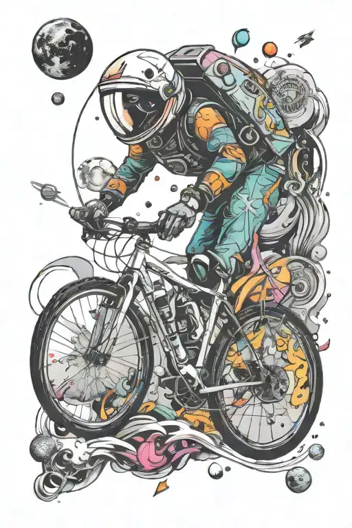 space and bicycle tattoo design idea