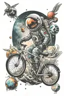 space and bicycle tattoo design idea