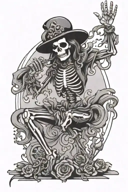 Rave girl dancing skeleton tattoo design idea