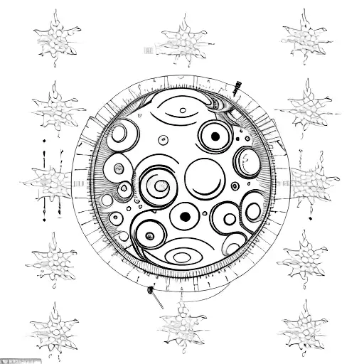A minimalist black work tattoo of a needle and thread stitching a planet together tattoo design idea