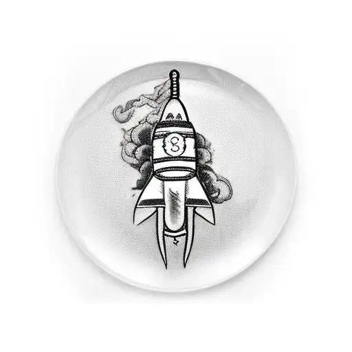 army necklace plate with a rocket on fire and an m16 rifle near them tattoo design idea