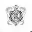 cross bones, 2 wedding rings, 3 broken hearts, four leaf cover, Pisces symbol tattoo design idea