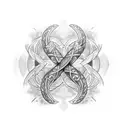 cross bones, 2 wedding rings, 3 broken hearts, four leaf cover, Pisces symbol tattoo design idea