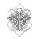 cross bones, 2 wedding rings, 3 broken hearts, four leaf cover, Pisces symbol tattoo design idea