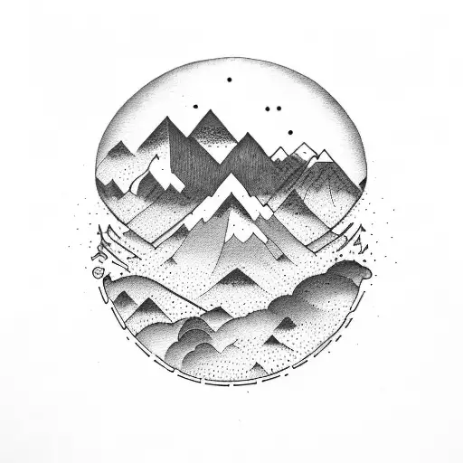 mountains with mushrooms tattoo design idea