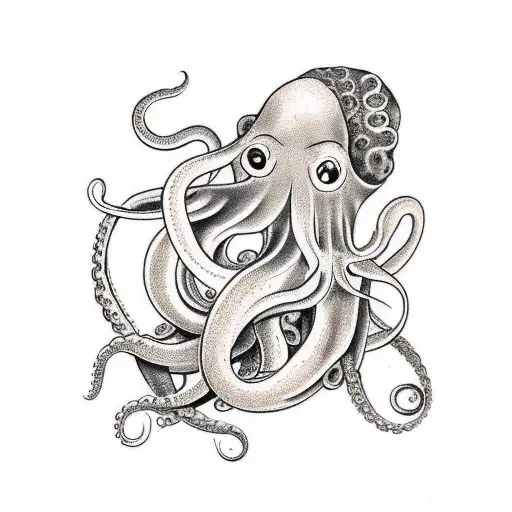 Squid and octopus hugging each other tattoo design idea