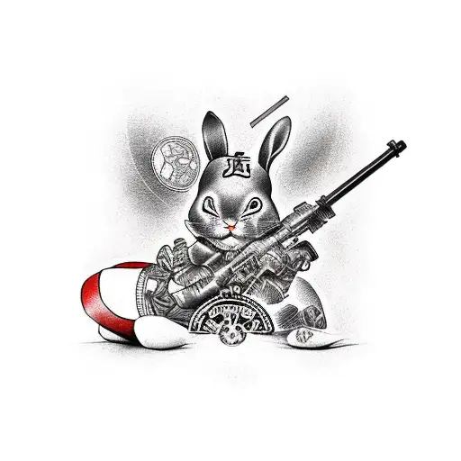 artillery cross cannon with playboy bunny tattoo design idea