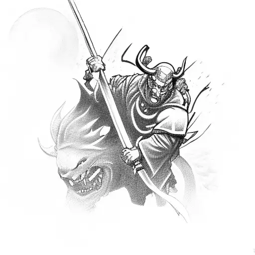 Ronin fighting off Oni tattoo design idea