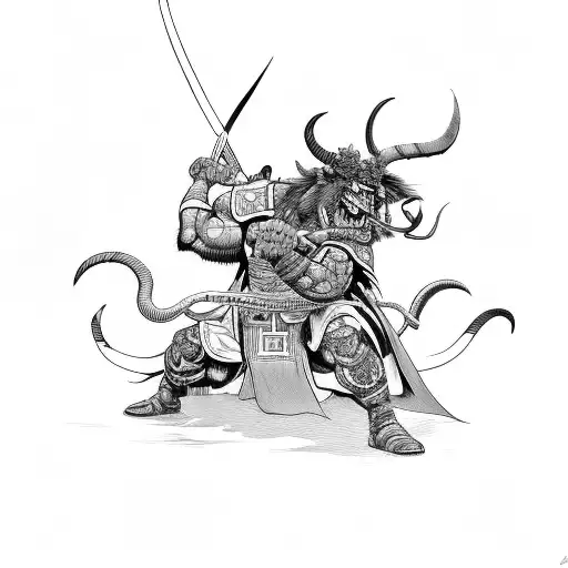 Ronin fighting off Oni tattoo design idea