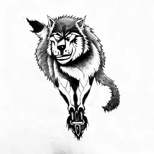 a werewolf and a girl tattoo design idea