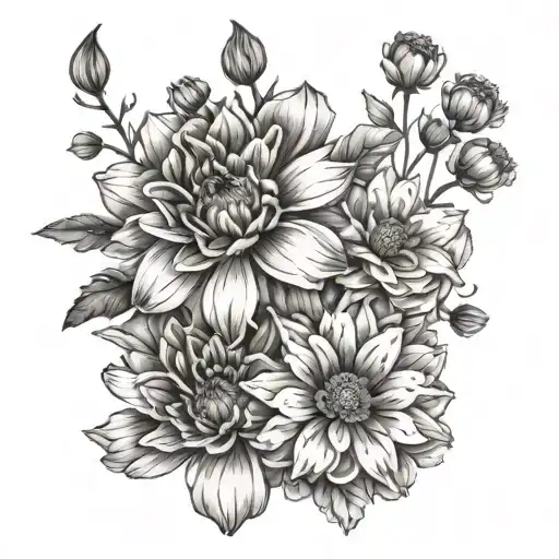 marigold carnation chrysanthemum cosmo   tattoo design idea