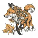 fox and autumn leaves falling tattoo design idea