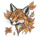 fox and autumn leaves falling tattoo design idea