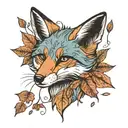 fox and autumn leaves falling tattoo design idea